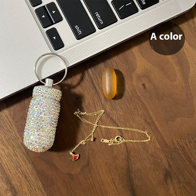 Handmade Colored Diamond Mini Pill Box Key Pill Box Necklace Pill Bottle