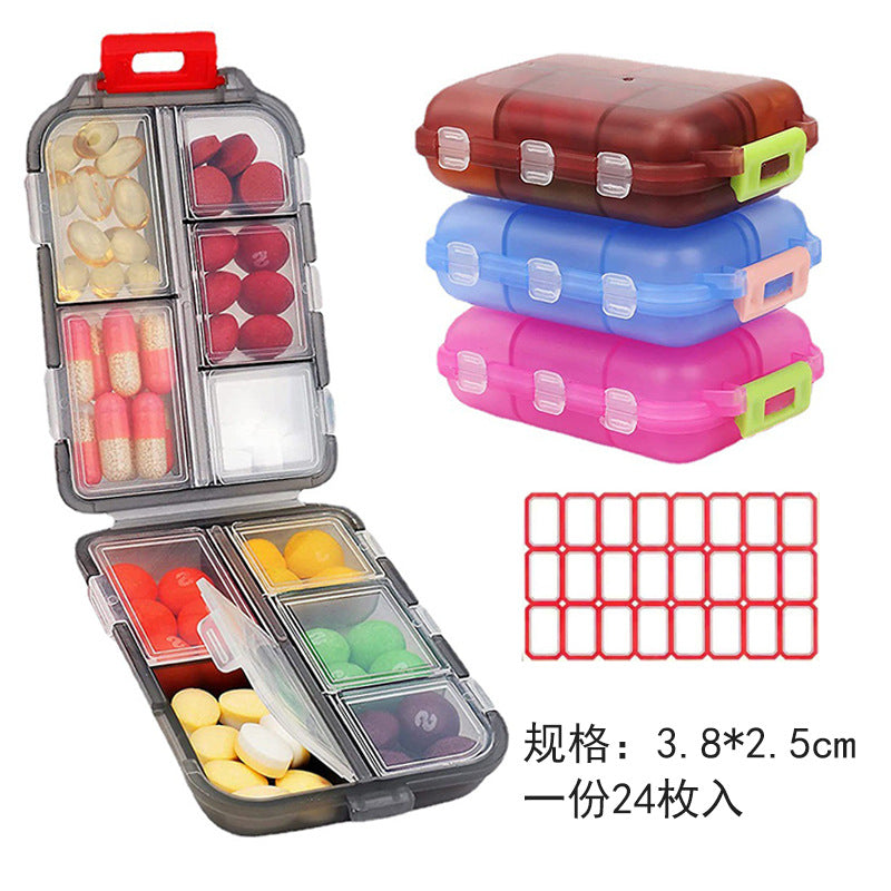 Travel Pill Box 10 Compartment Storage Box with Labels