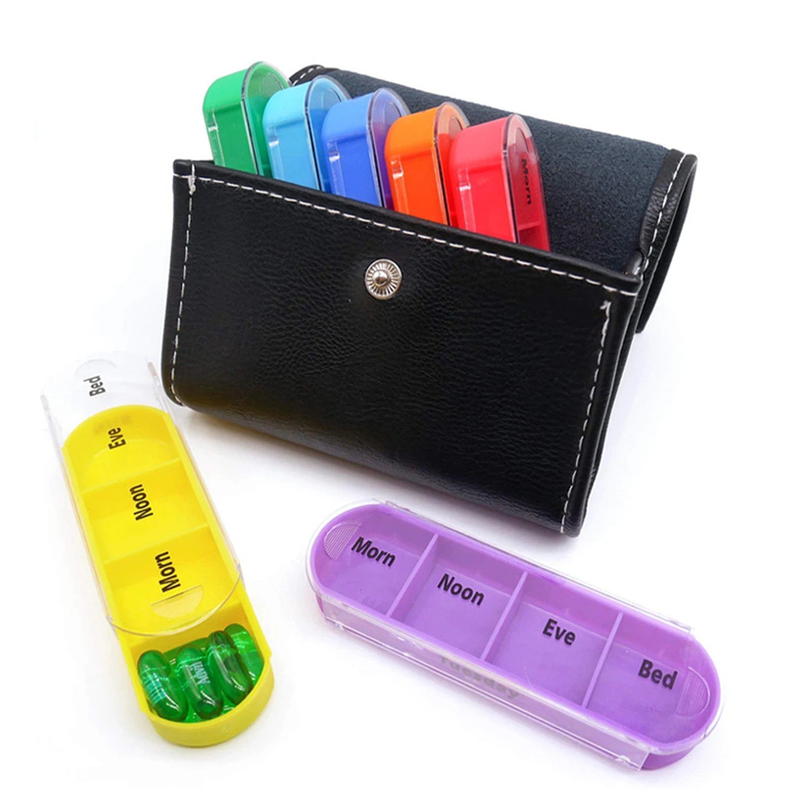 Portable weekly pill box, includes organizer