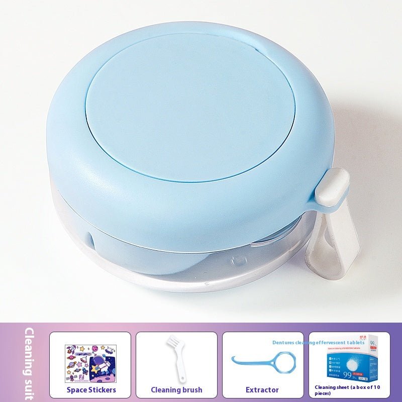 Portable braces box with magnetic mirror and lanyard