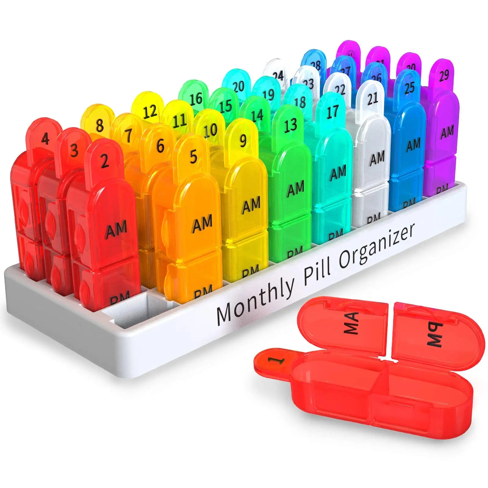 Monthly pill box storage box 2 times a day AM and PM pill box with 32 small pill cases