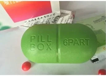 Pill shape, pocket travel pill box, 6 partitions