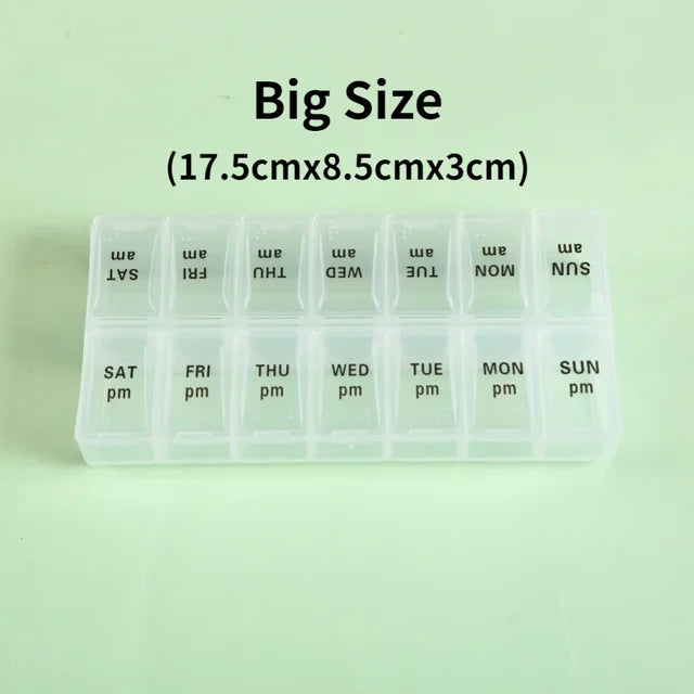 New weekly portable travel pill box 7 days 14 compartments AM and PM pill case