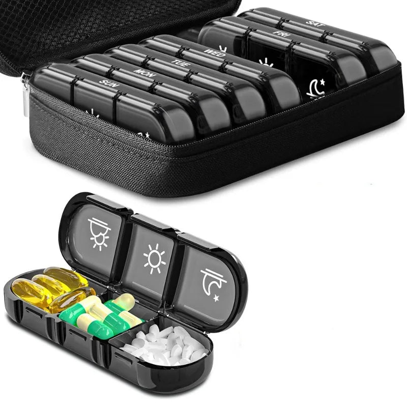 21 compartments weekly pill storage box, 7-day pill box, 3 daily pill case with storage bag