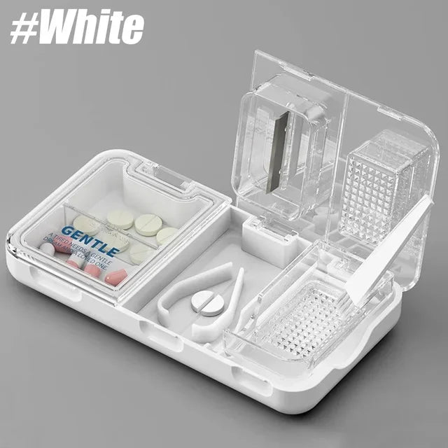 3 in 1 Pill Cutter Pills Splitter with Cutter & Storage & Grind, Sharp Stainless Steel Blade for Cutting Pill, Vitamin, Tablets
