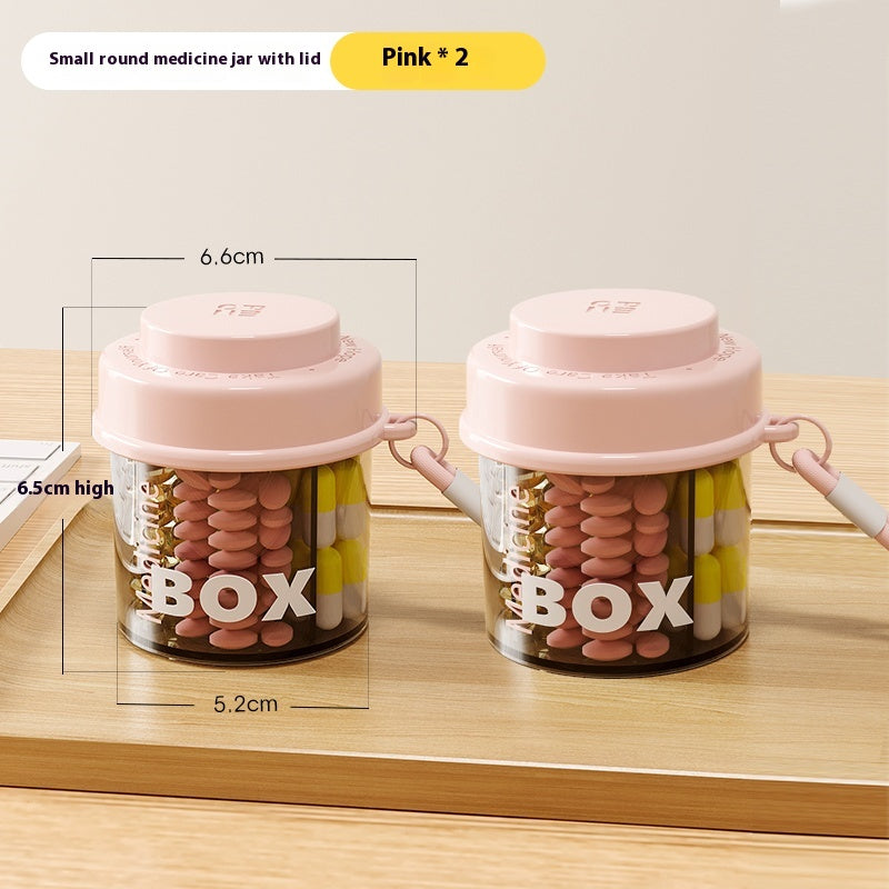 Round pill box with lid, pill box with lanyard, pill case for three meals a day