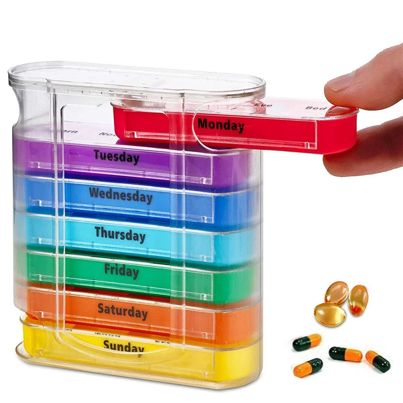 Portable drawer with four daily pill boxes, 7 days a week