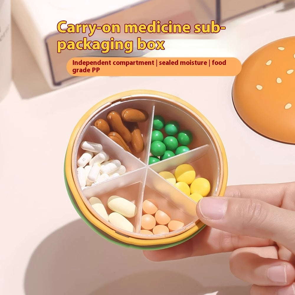 Hamburger shaped pill box, portable pill case, pill box for three meals a day