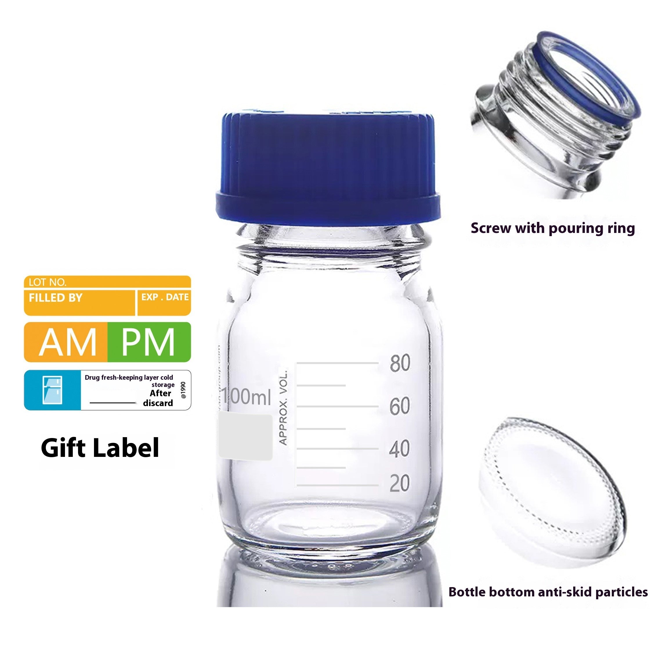 Liquid sealed glass bottle, pill glass bottle, 100ml and 50ml