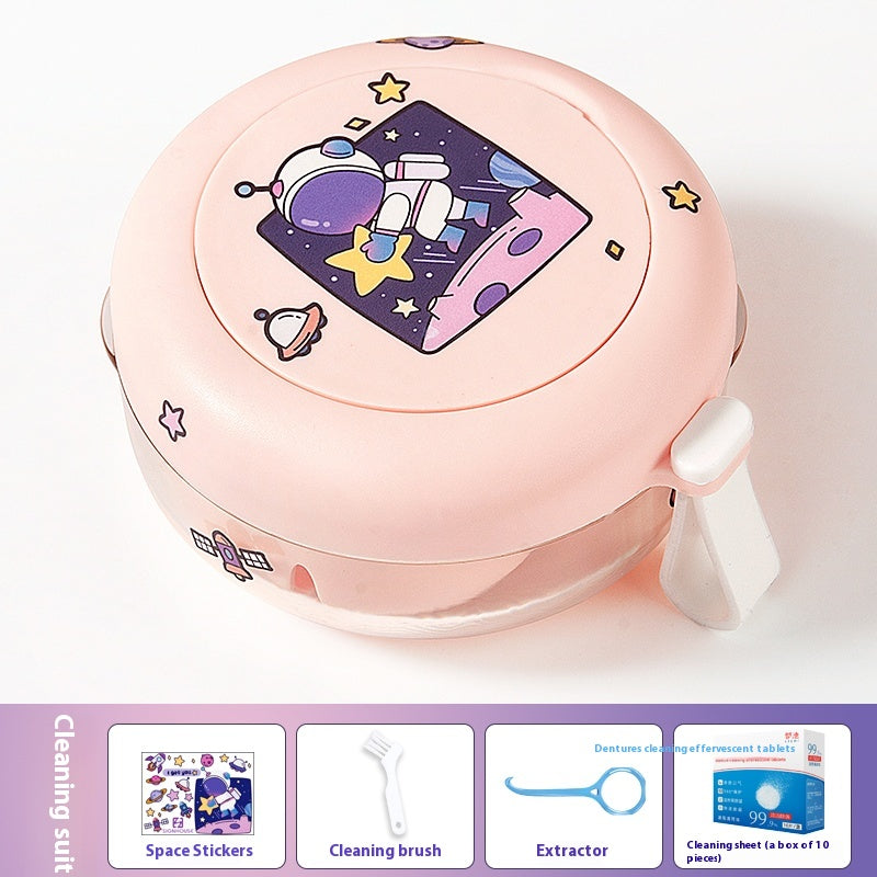 Portable braces box with magnetic mirror and lanyard