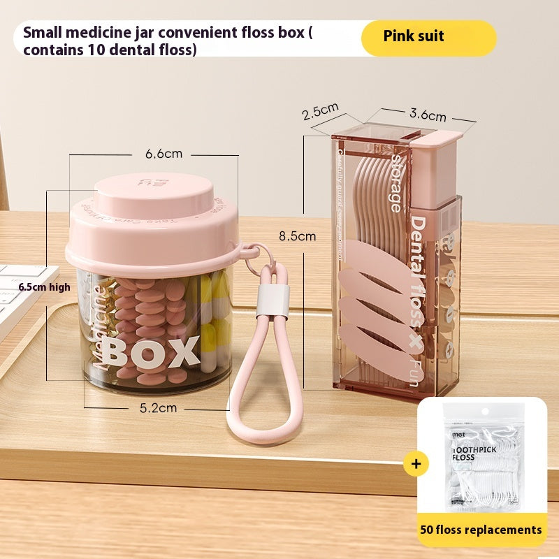 Round pill box with lid, pill box with lanyard, pill case for three meals a day