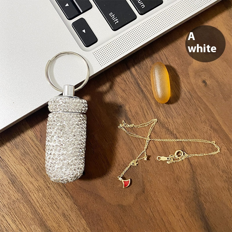 Handmade Colored Diamond Mini Pill Box Key Pill Box Necklace Pill Bottle
