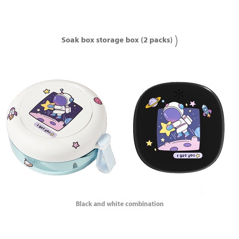 Portable braces box with magnetic mirror and lanyard