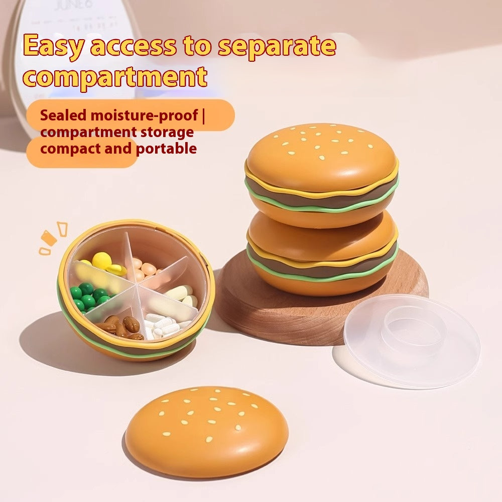 Hamburger shaped pill box, portable pill case, pill box for three meals a day