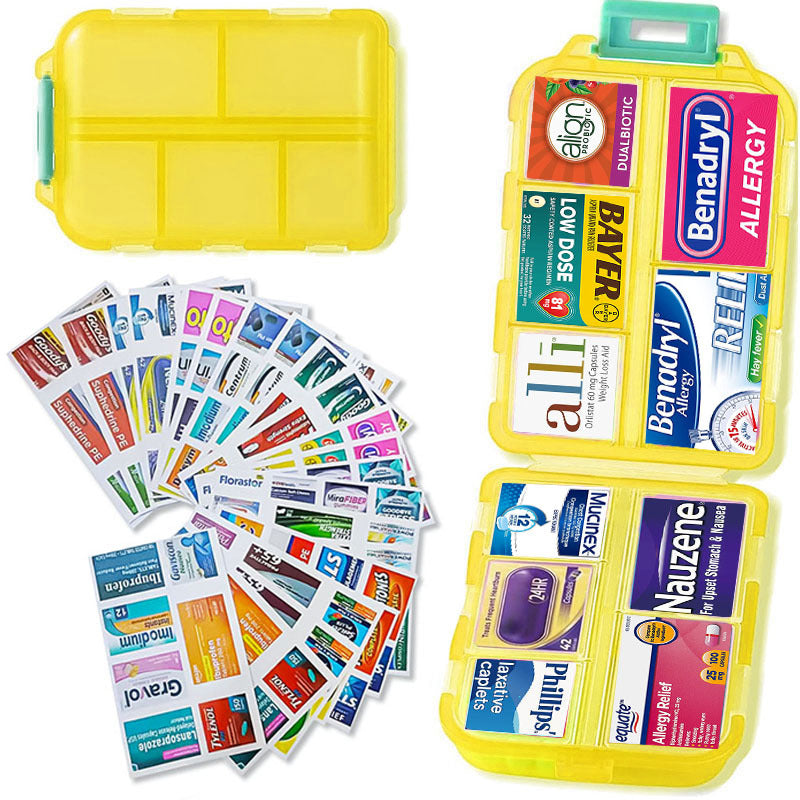 Travel Pill Box 10 Compartment Storage Box with Labels