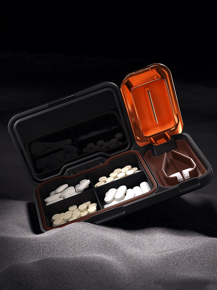 Business style pill splitter pill box combination Business pill case