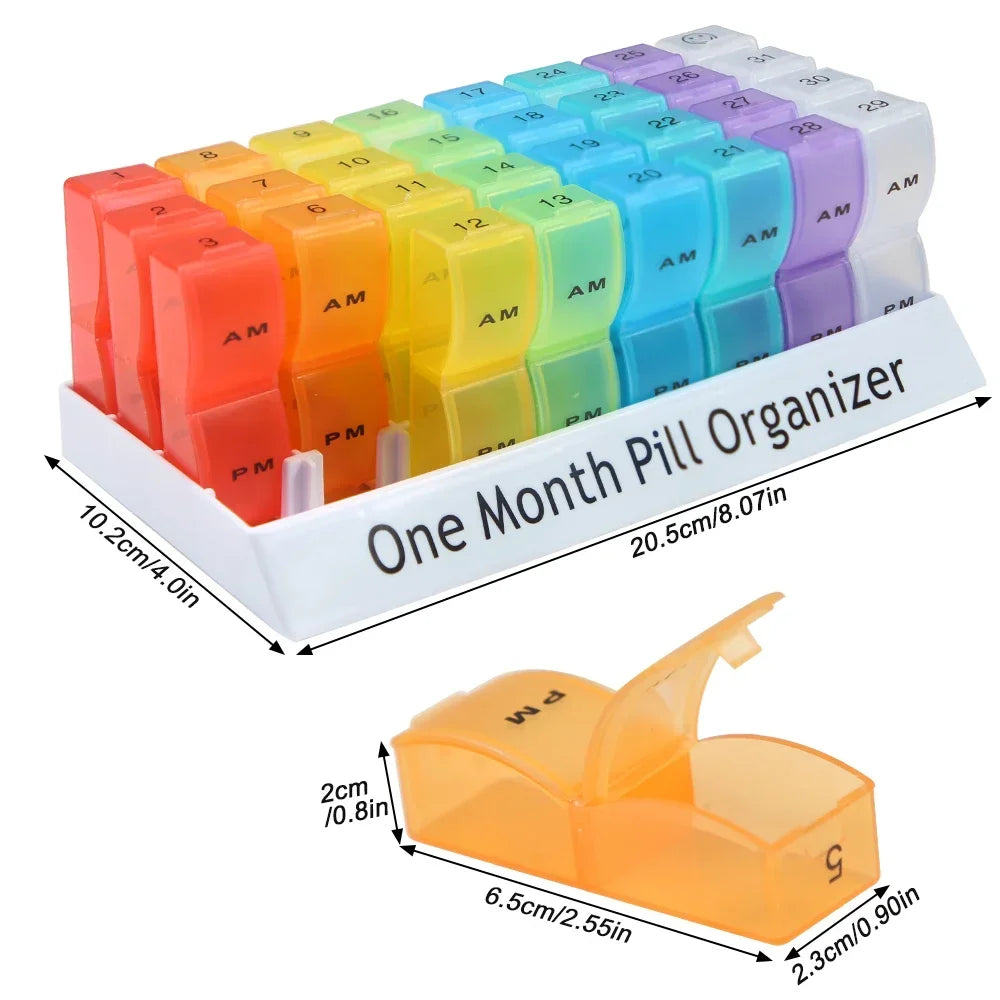 Monthly Pill Organizer, 2 Daily, AM/PM, 30 Day Pill Box