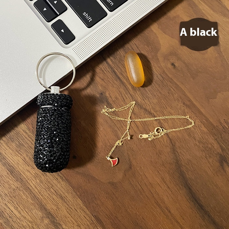 Handmade Colored Diamond Mini Pill Box Key Pill Box Necklace Pill Bottle