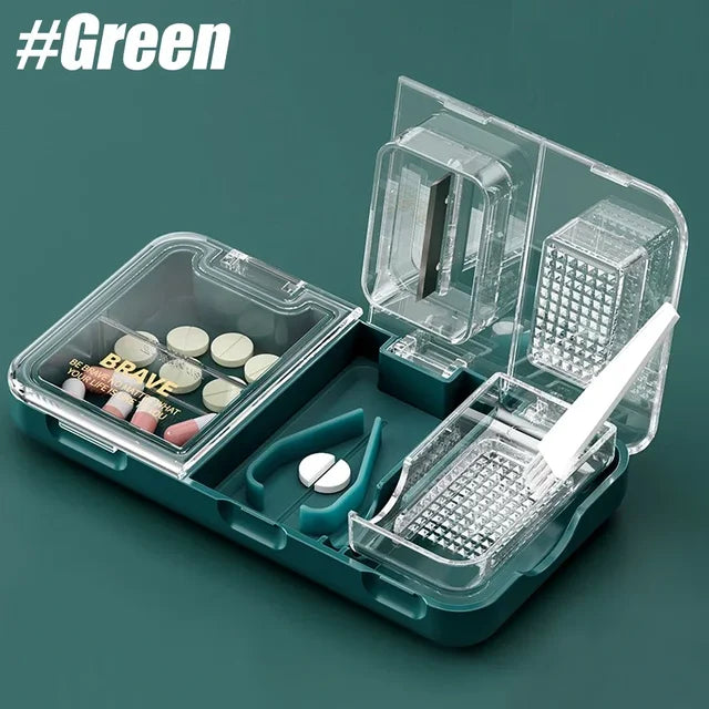 3 in 1 Pill Cutter Pills Splitter with Cutter & Storage & Grind, Sharp Stainless Steel Blade for Cutting Pill, Vitamin, Tablets