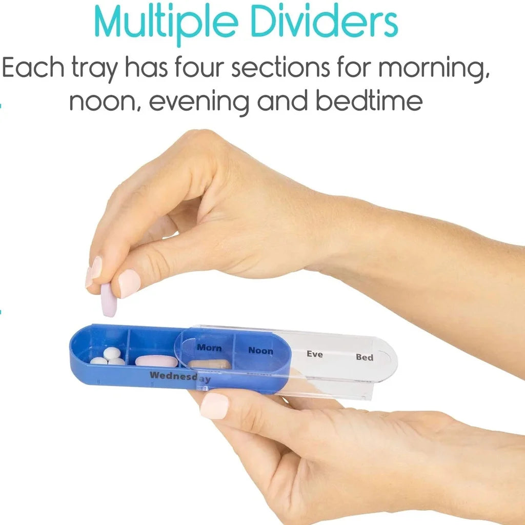 Portable drawer with four daily pill boxes, 7 days a week