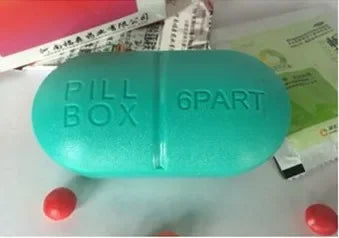 Pill shape, pocket travel pill box, 6 partitions