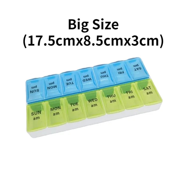 New weekly portable travel pill box 7 days 14 compartments AM and PM pill case