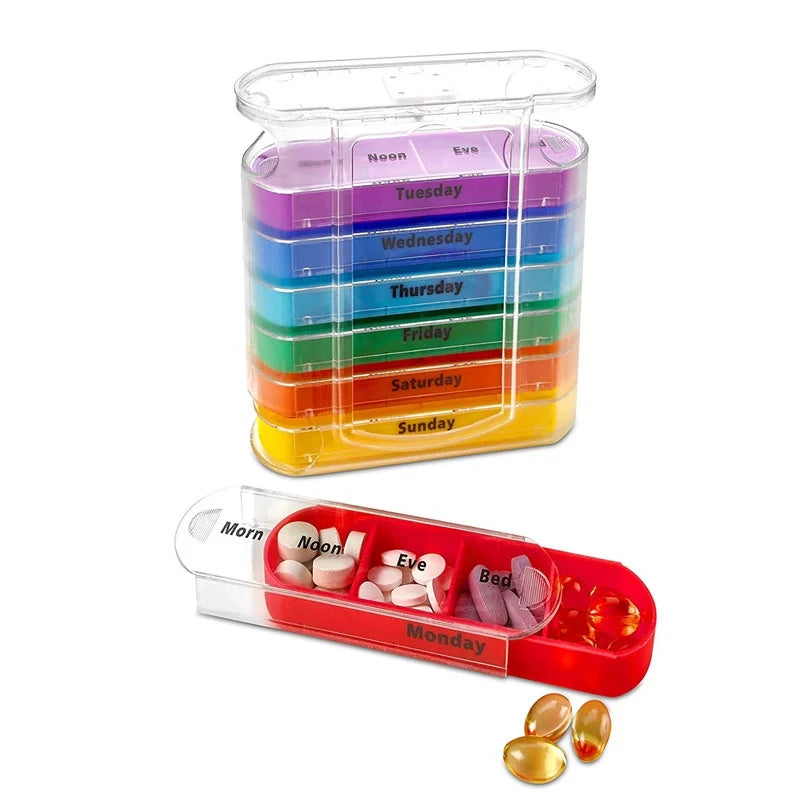 Portable drawer with four daily pill boxes, 7 days a week