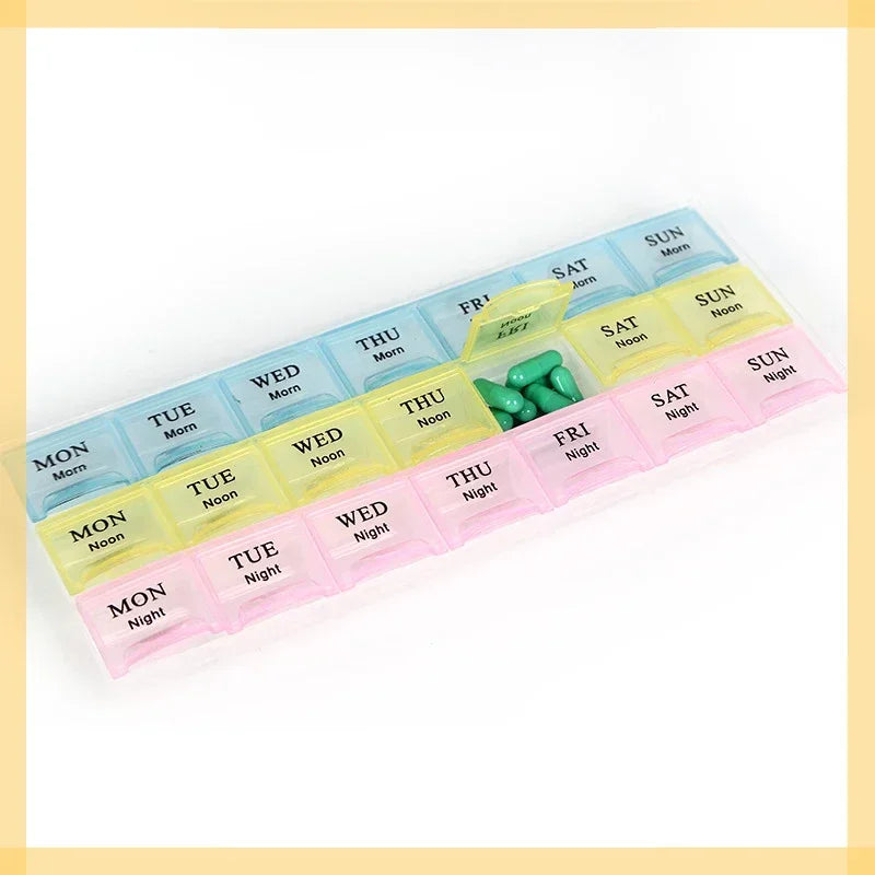 Portable travel pill box 7 day pill box 3 times a day Pill case morning, noon and night
