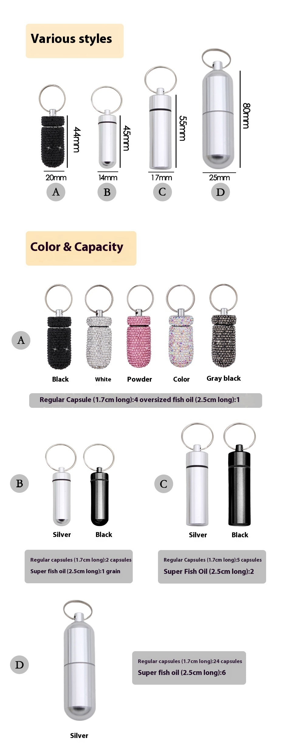 Handmade Colored Diamond Mini Pill Box Key Pill Box Necklace Pill Bottle