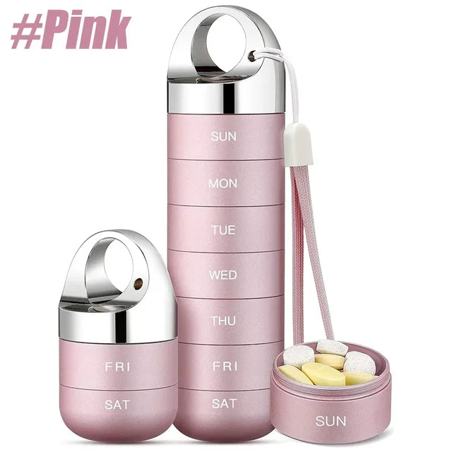 Portable travel metal pill storage box, 7-day daily pill box