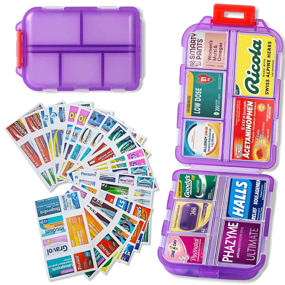 Travel Pill Box 10 Compartment Storage Box with Labels