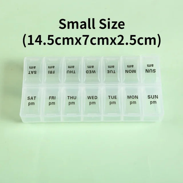 New weekly portable travel pill box 7 days 14 compartments AM and PM pill case