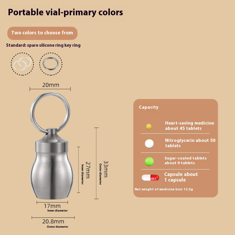 Portable Small Medicine Bottle, Heart-Saving Pill Bottle, Titanium Alloy Portable Medicine Bottle
