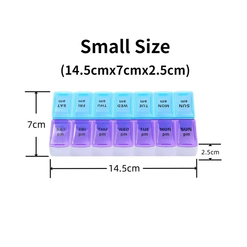 New weekly portable travel pill box 7 days 14 compartments AM and PM pill case