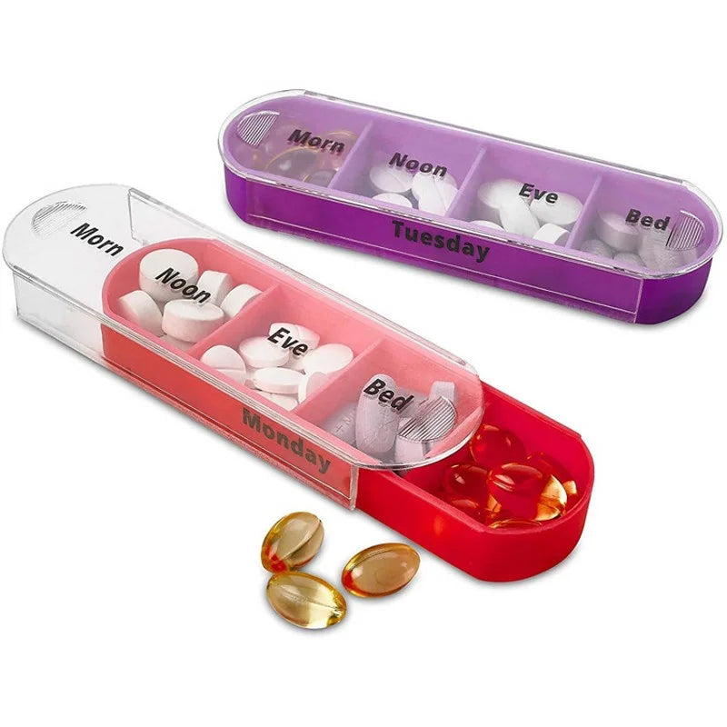 Portable drawer with four daily pill boxes, 7 days a week