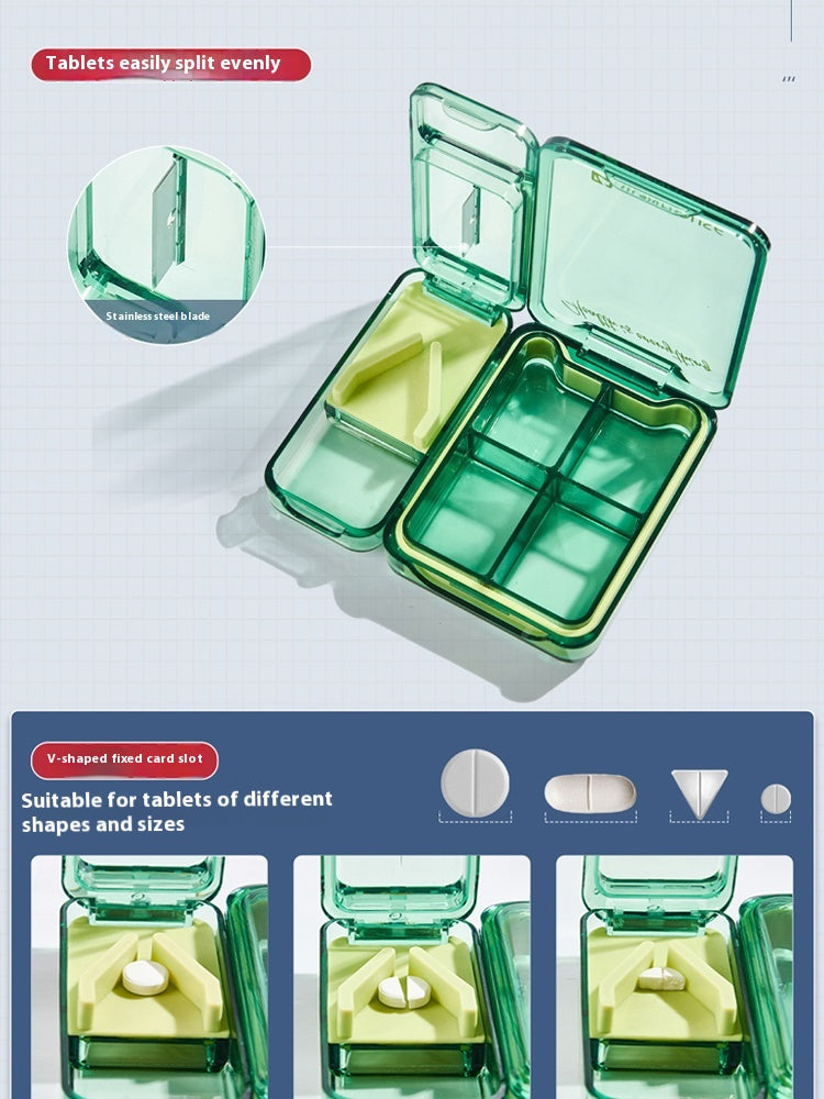 Pill splitter and pill box combination, portable sealed pill case