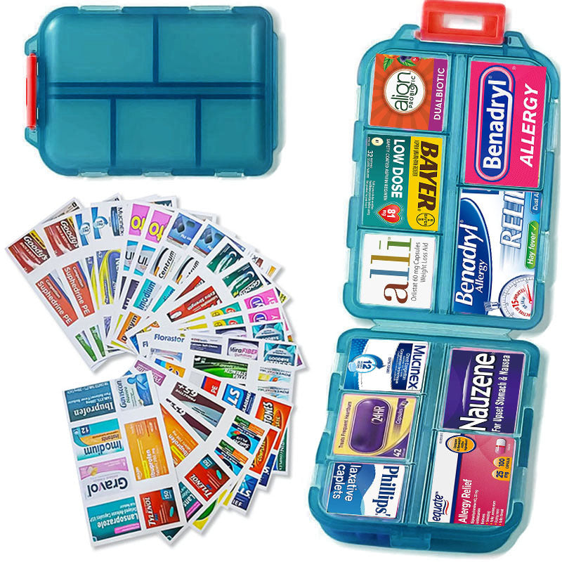 Travel Pill Box 10 Compartment Storage Box with Labels