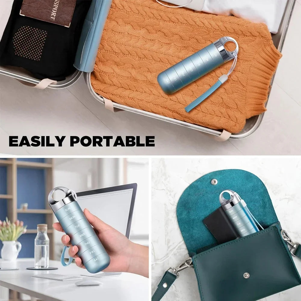 Portable travel metal pill storage box, 7-day daily pill box