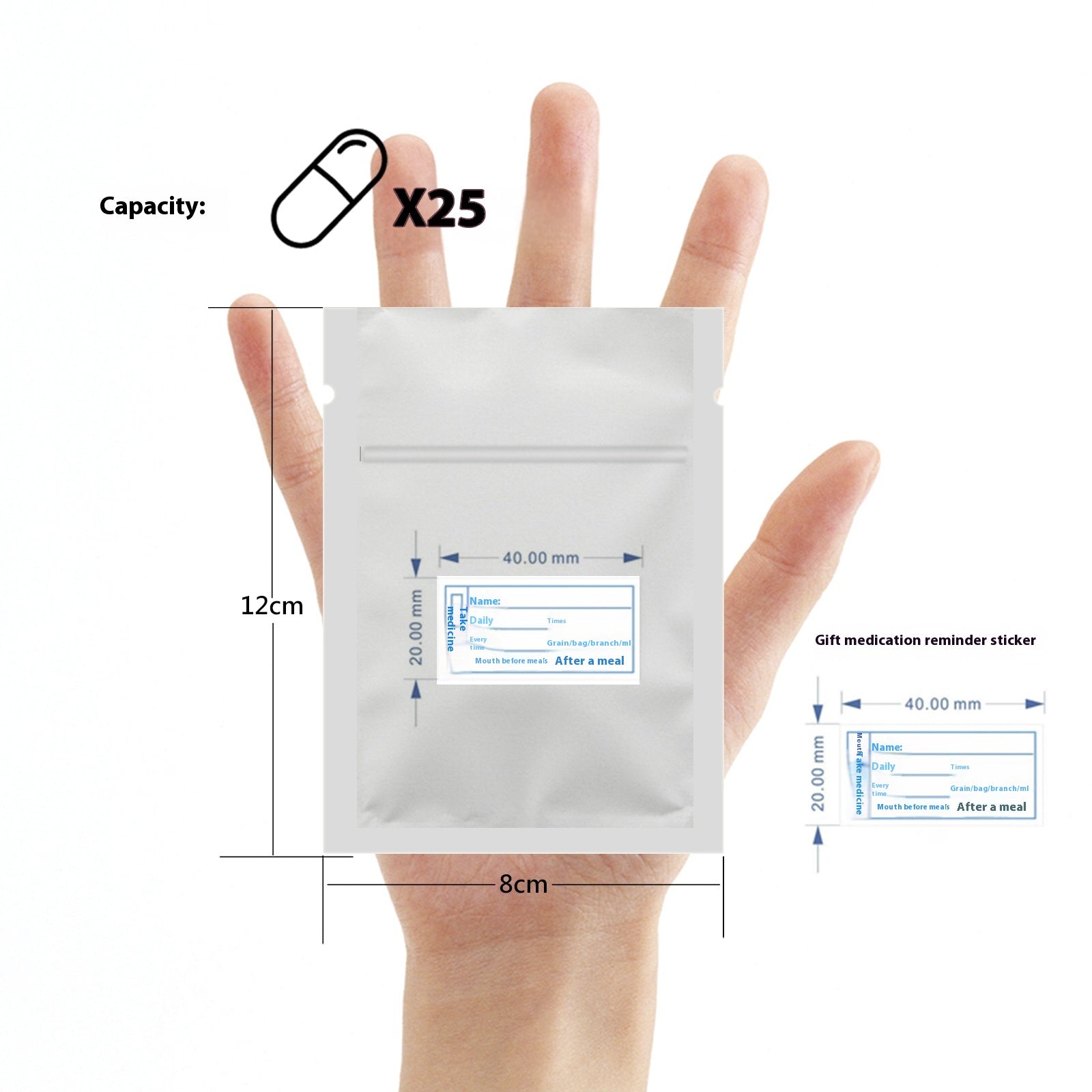 Portable aluminum foil pill bag, self-sealing pill bag