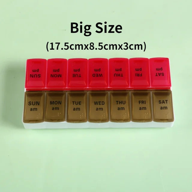 New weekly portable travel pill box 7 days 14 compartments AM and PM pill case