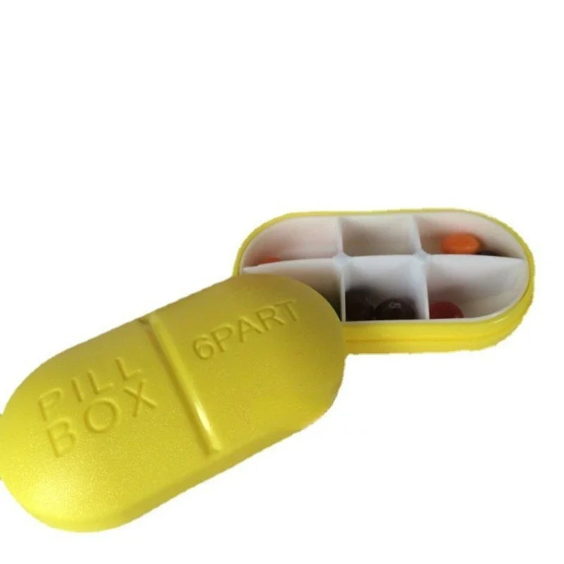 Pill shape, pocket travel pill box, 6 partitions