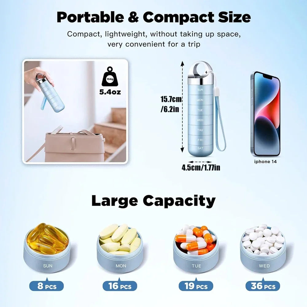 Portable travel metal pill storage box, 7-day daily pill box