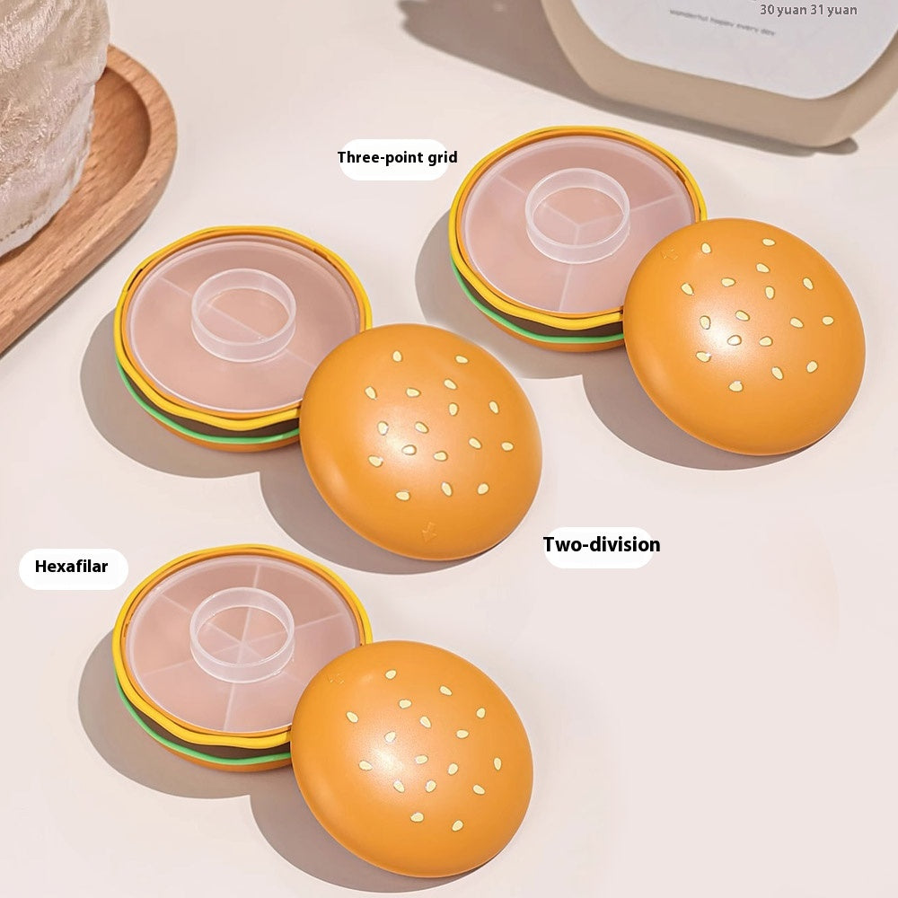 Hamburger shaped pill box, portable pill case, pill box for three meals a day