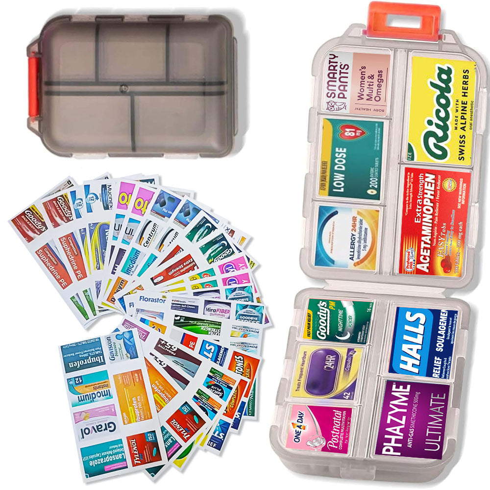 Travel Pill Box 10 Compartment Storage Box with Labels
