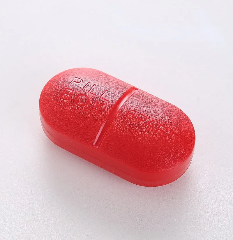 Pill shape, pocket travel pill box, 6 partitions