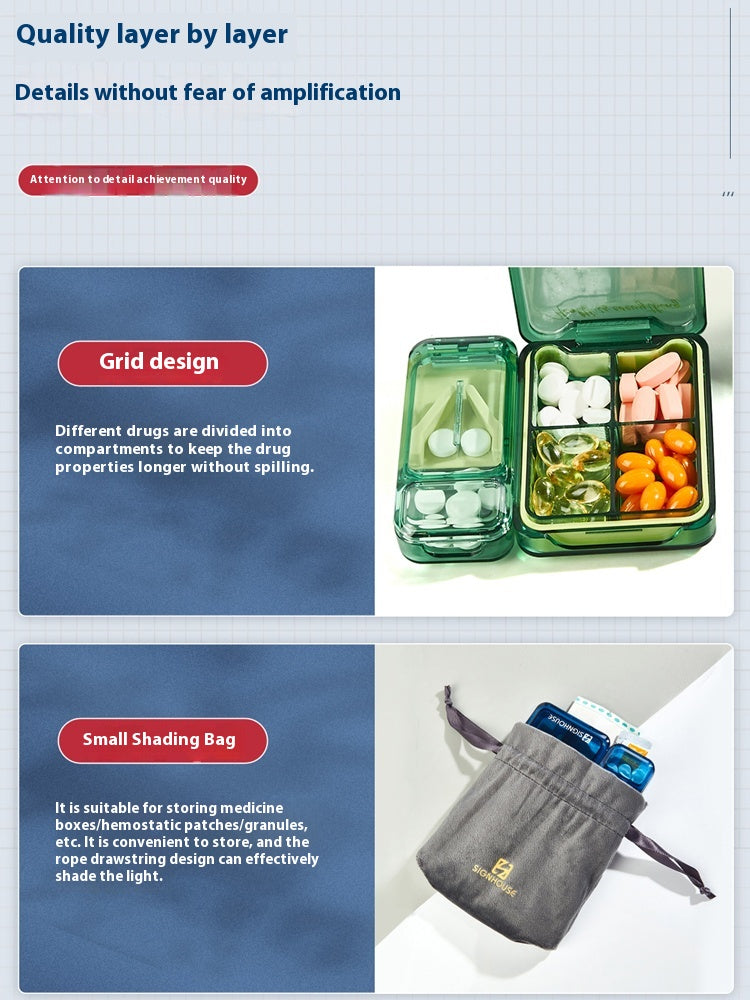 Pill splitter and pill box combination, portable sealed pill case