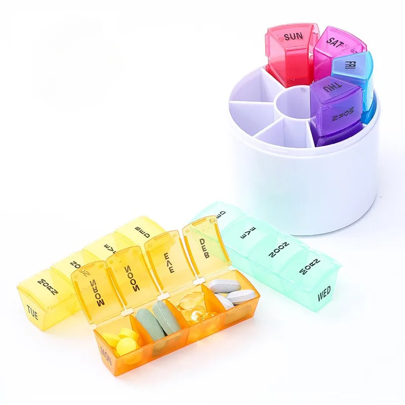 Cylindrical weekly medicine storage box, 7-day pill box 4 times a day pill case