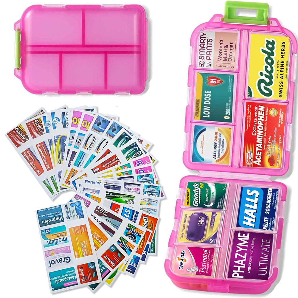 Travel Pill Box 10 Compartment Storage Box with Labels