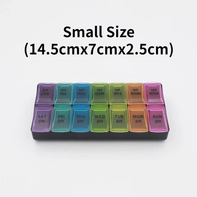 New weekly portable travel pill box 7 days 14 compartments AM and PM pill case