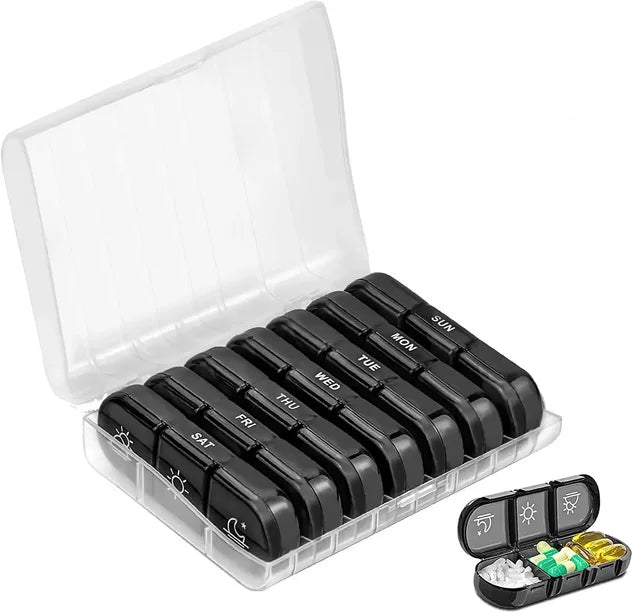 Complete set of 7-day pill storage box 21 compartments 3 times a day